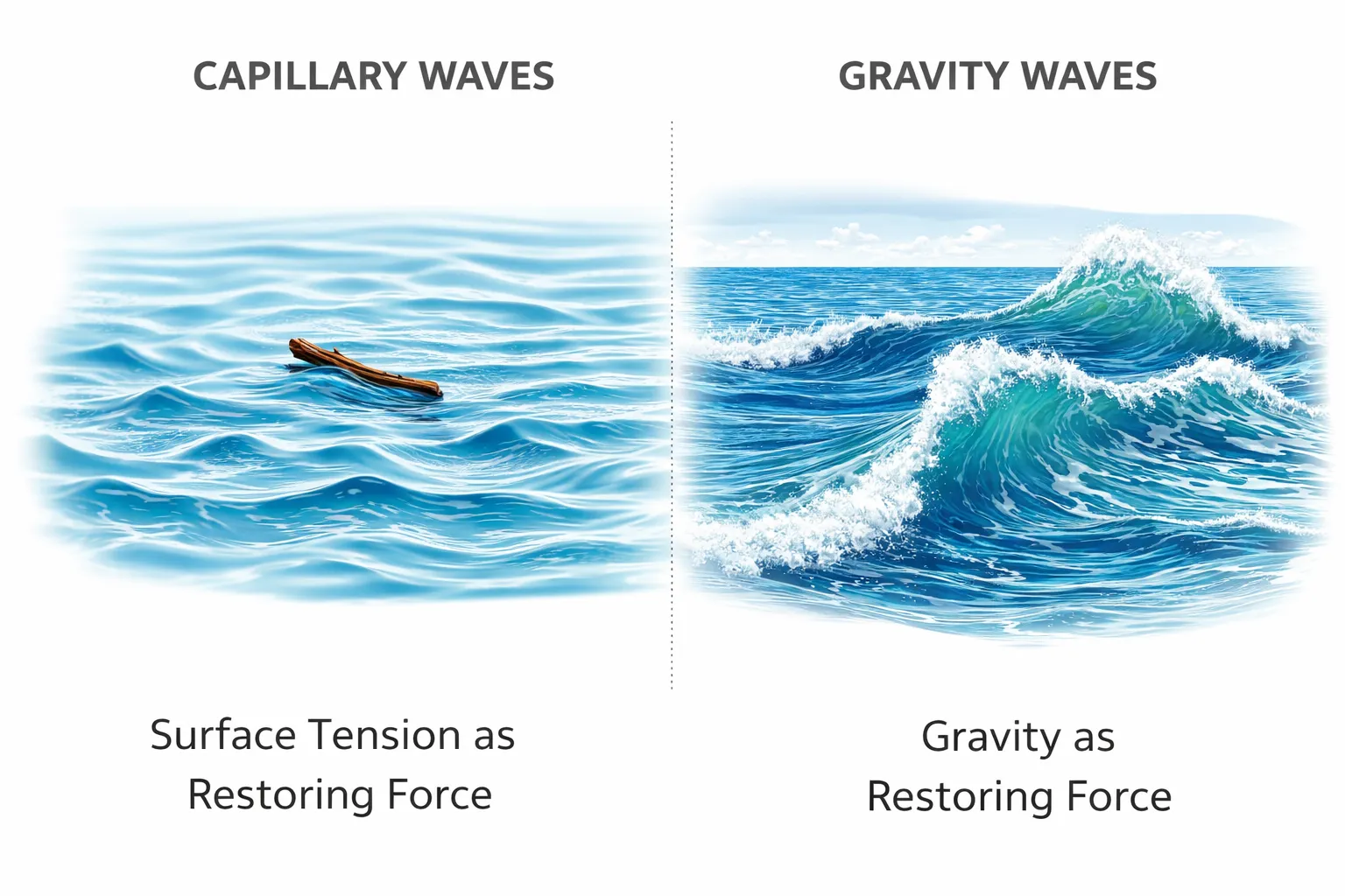 Capillary waves and Gravity waves
